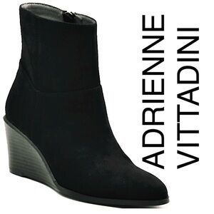 Adrienne Vittadini Women’s Black Faux Suede Wedge Heel Zipper Ankle Boots NWT